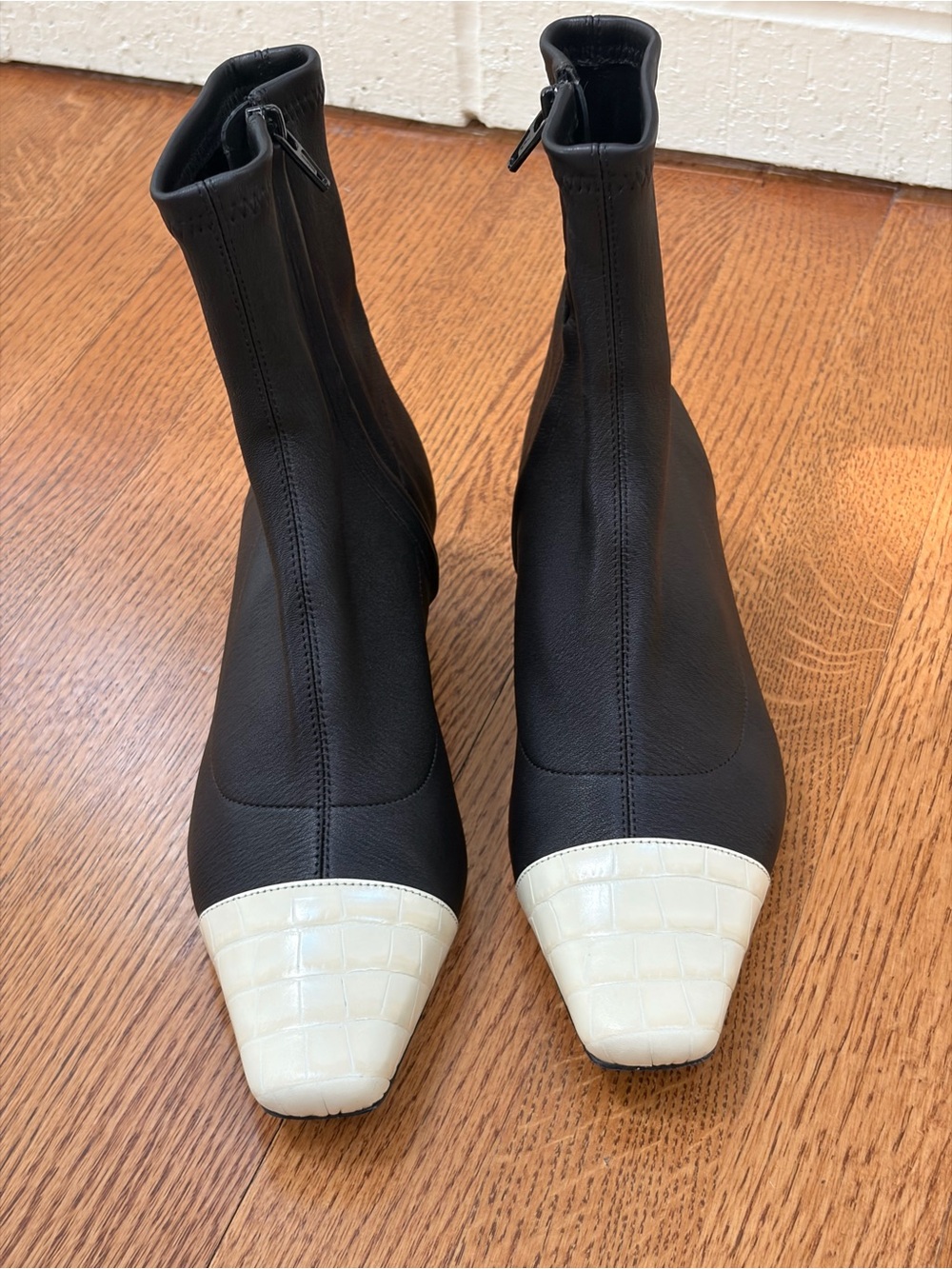 By Far Karl Stretch Leather Cap Toe Ankle Boots, 6, Black